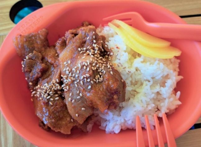 지난달 29일 개막한 여의도 벚꽃축제에서 판매하는 1만 원짜리 제육 덮밥이 가격 대비 다소 부실하다는 제보가 전해져 '바가지' 논란에 휩싸였다. 사진은 해당 사연 속 제육덮밥의 모습. (사진=온라인 커뮤니티 갈무리) 2024.4.2 *재판매 및 DB 금지 / 사진 = 뉴시스