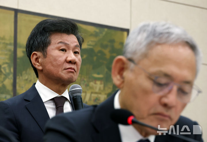 정몽규 대한축구협회장이 지난 10월24일 서울 여의도 국회에서 열린 문화체육관광위원회의 문화체육관광부 등 산하 공공기관 등 종합감사에서 의원 질의를 듣고 있다. 2024.10.24. / 사진 = 뉴시스