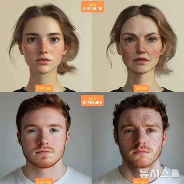 미세 플라스틱 노출 전과 중간농도 노출 시 얼굴 변화 예측 이미지 (사진=비즈니스웨이스트)